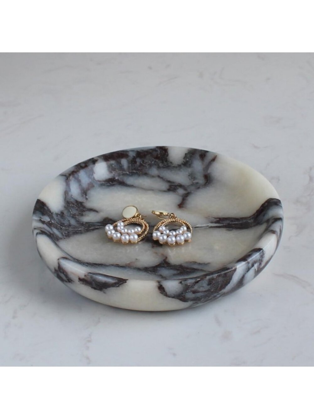 Natural Travertine Marble Jewelry Dish 5.5" | Trinket Holder for Rings